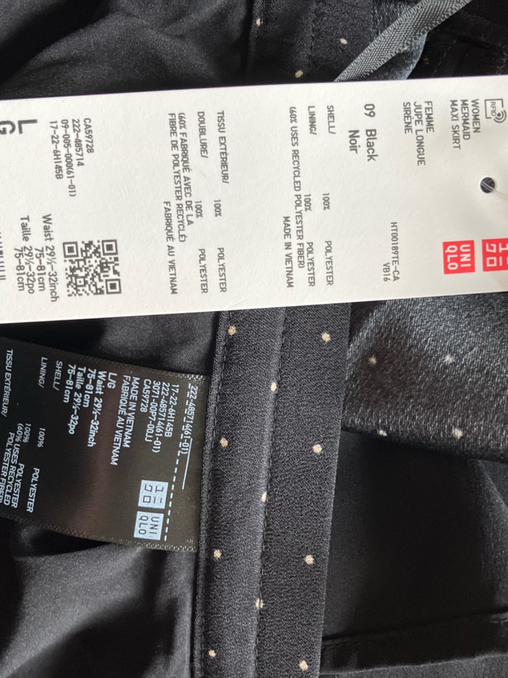 Uniqlo Black Polka Dot Maxi Skirt Sz large - Picture 5 of 5